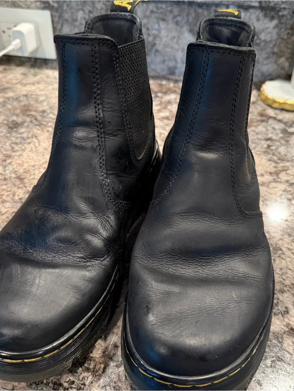 Dr. Martens Black Chelsea Ankle Boots with Yellow Stitching